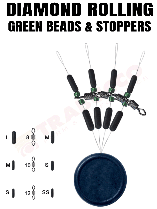 Trabucco Diamond Rolling Green Beads & Stoppers #s