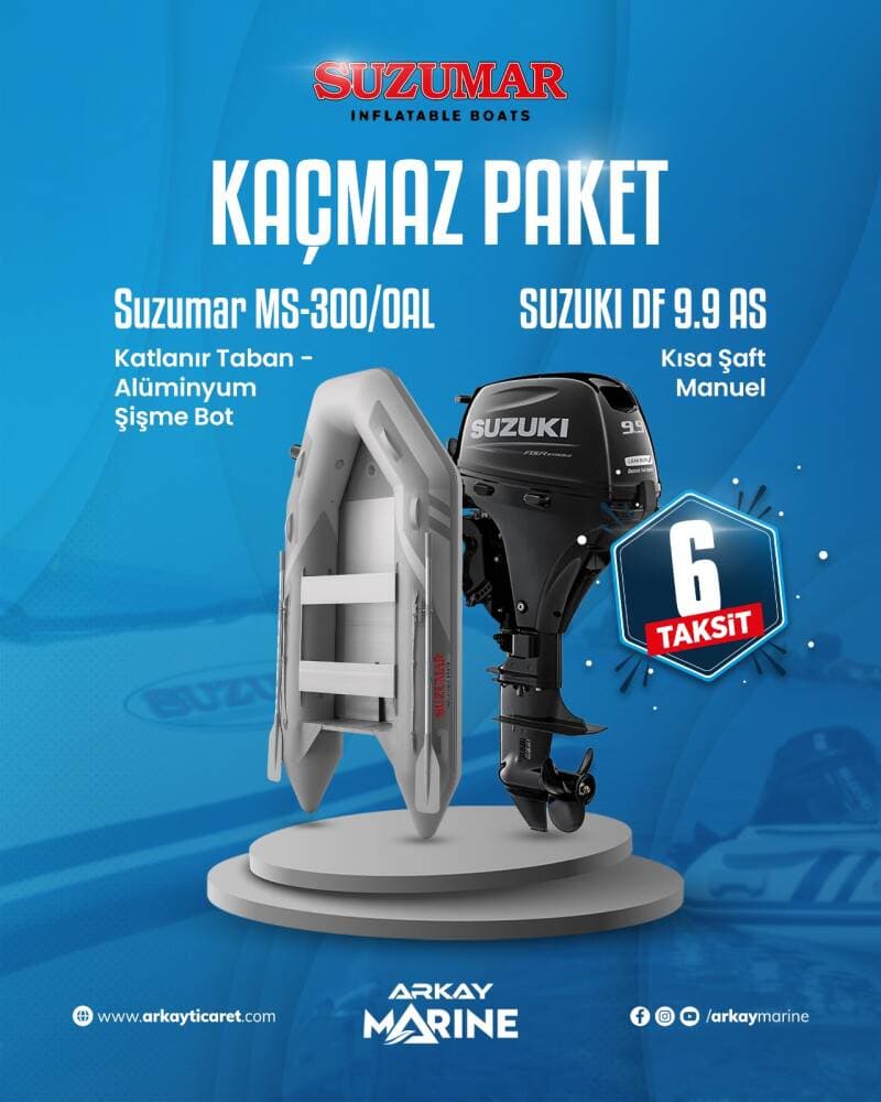 Suzumar Ms-300/0al Katlanır Taban Alüminyum Şişme Bot + Suzuki Df 9.9 As Kısa Şaft Manuel