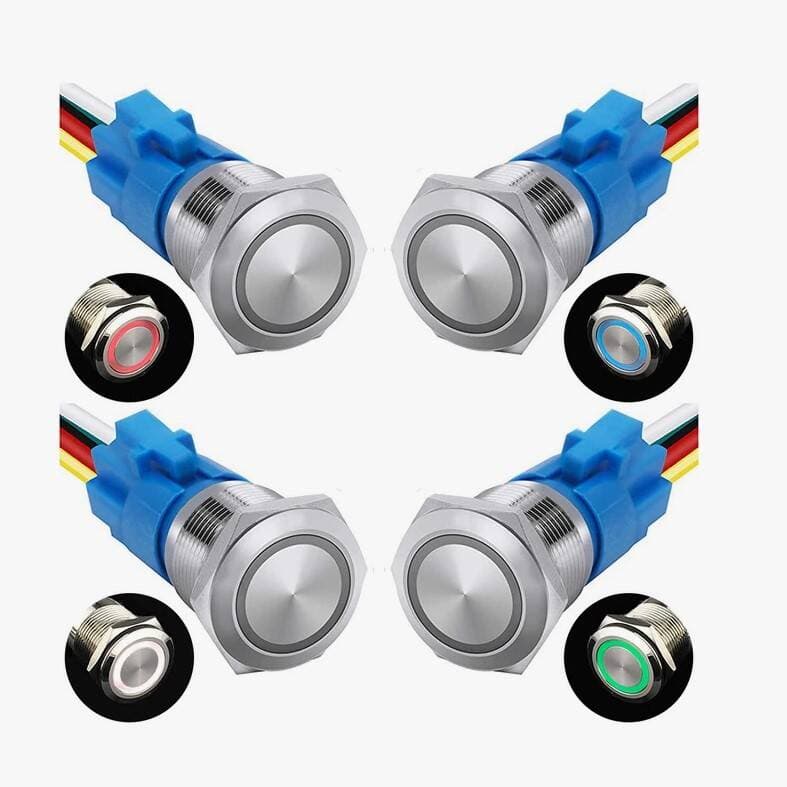 Krom Buton LED Mavi On-off